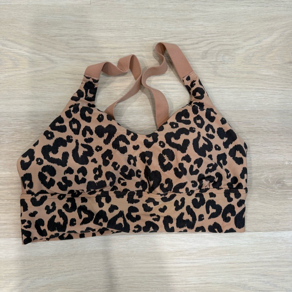 Aerie Leopard Print Sports Bra - Black and Tan